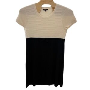 Alex Marie Knit Dress Sheath Short Sleeve Bow Detail Black Cream XL 100% Wool